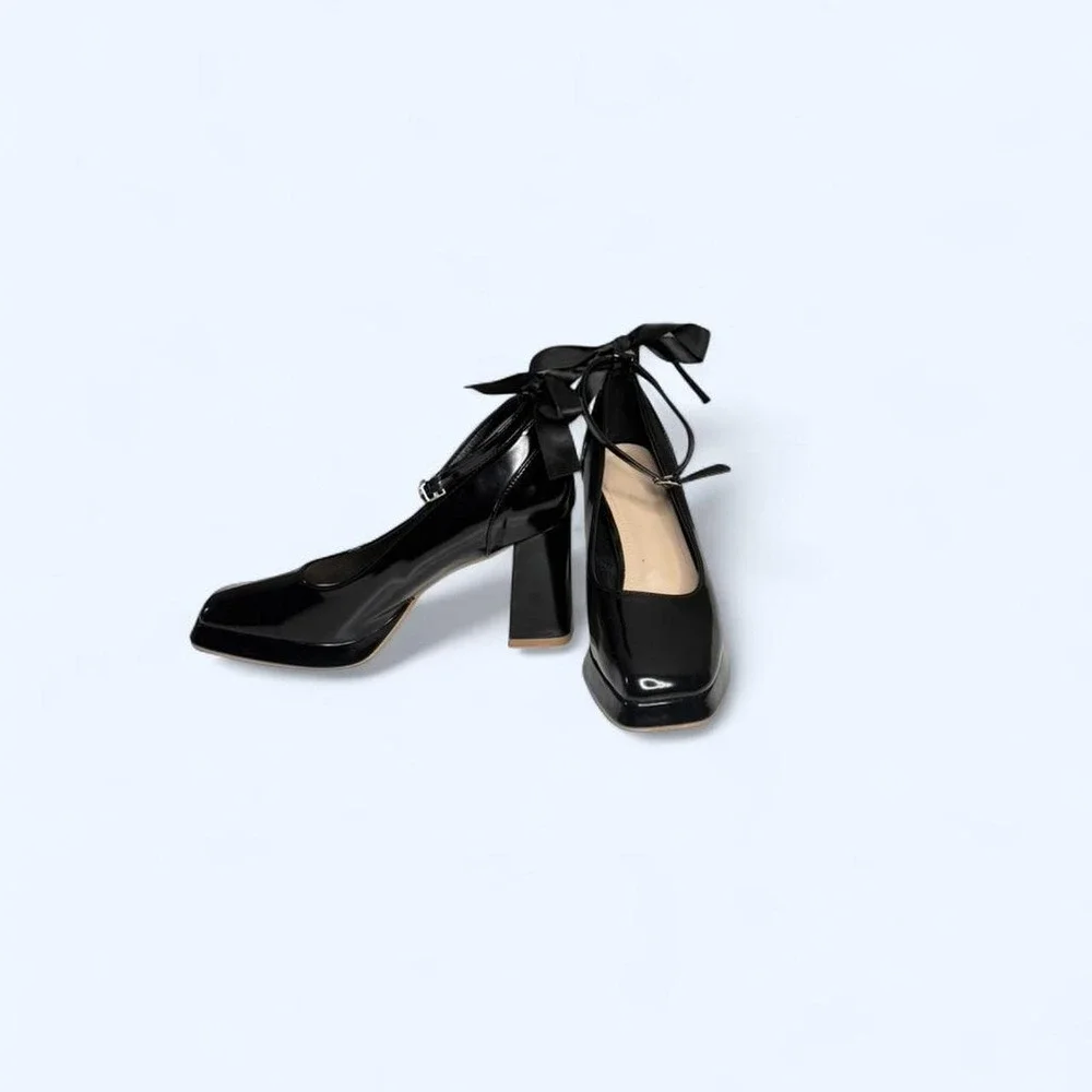 Black Patent Mary Jane Heels w/ Bow Gothic Dark Academia